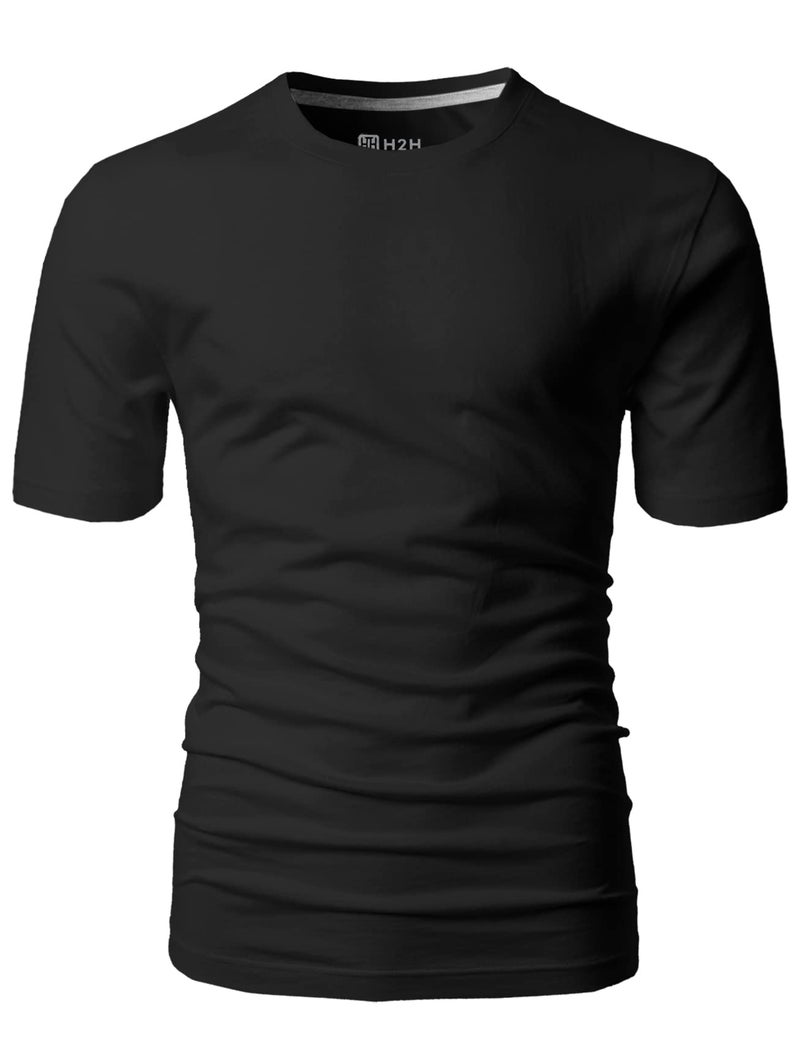 H2H Mens Basic Fashion Crew-Neck Slim Fit T-sihrt Black US M/Asia L (CMTTS0198) - Image 2